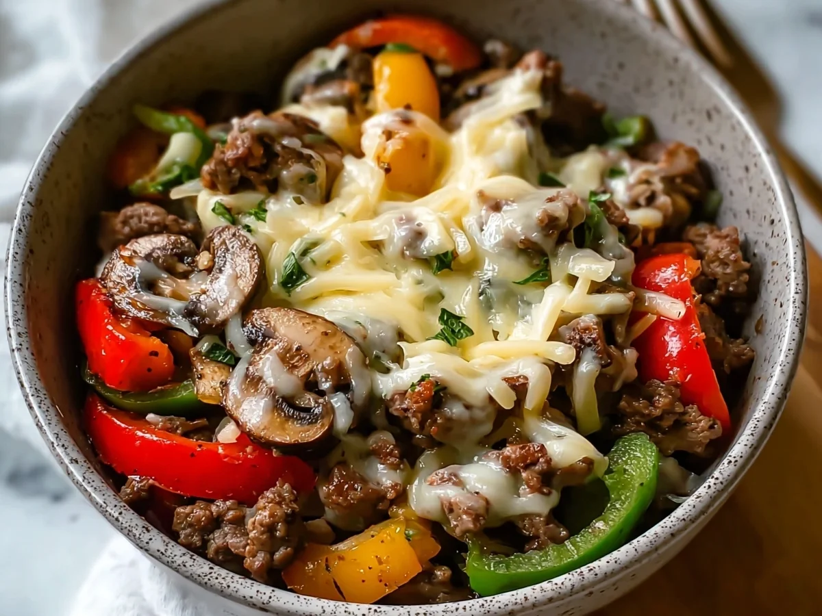 30-Minute Ground Beef Philly Cheesesteak Bowl - Image 1