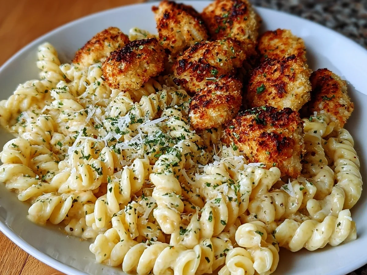 Crispy Garlic Parmesan Chicken & Creamy Rotini Pasta - Image 1