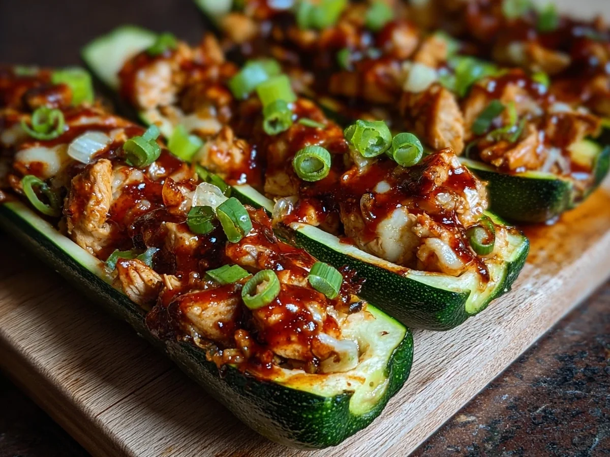 Healthy Sticky BBQ Chicken Zucchini Boats - Image 1