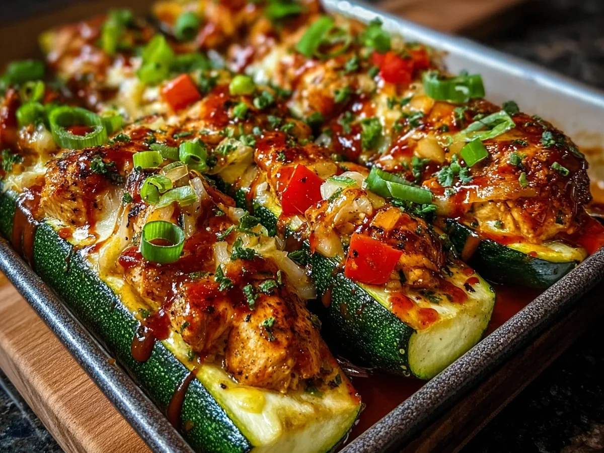 Healthy Sticky BBQ Chicken Zucchini Boats - Image 2