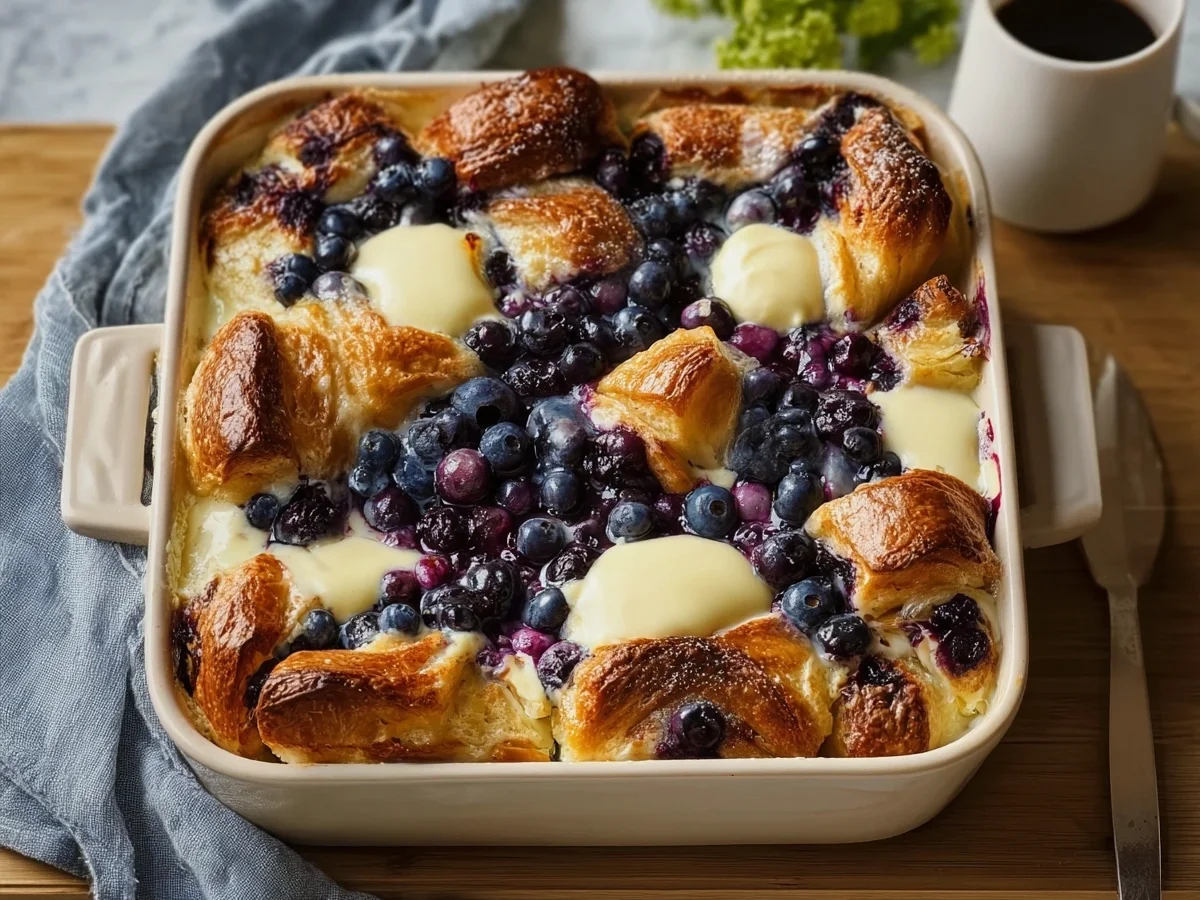 High Protein Blueberry Cream Cheese Croissant Casserole - Image 1