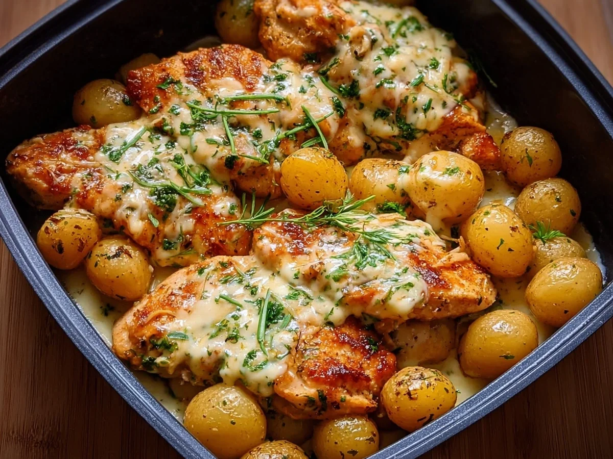 High-Protein Cheesy Garlic Chicken & Potatoes Bake - Image 1