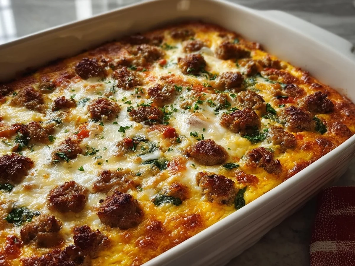 High Protein Cottage Cheese Turkey Sausage Breakfast Casserole - Image 1