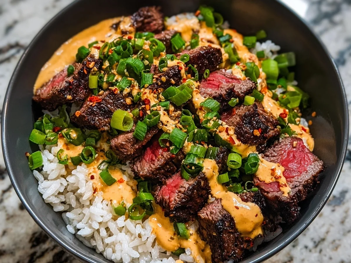 Korean BBQ Steak Rice Bowls with Spicy Cream Sauce - Image 1