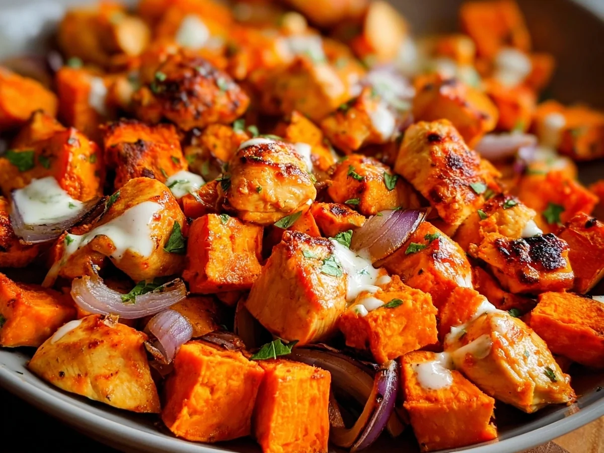Sheet Pan Buffalo Chicken & Sweet Potato Bowls - Image 1
