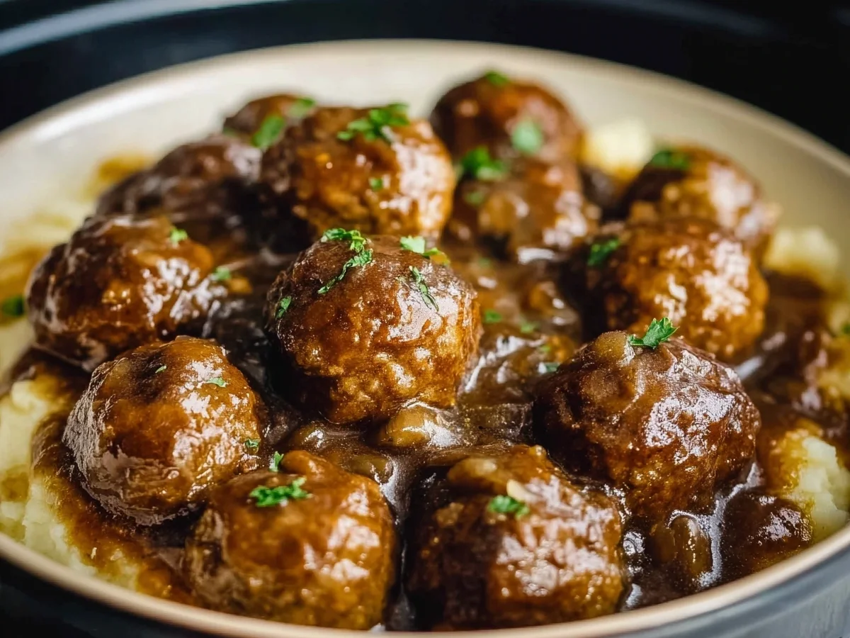 Slow Cooker Salisbury Steak Meatballs with Gravy - Image 1