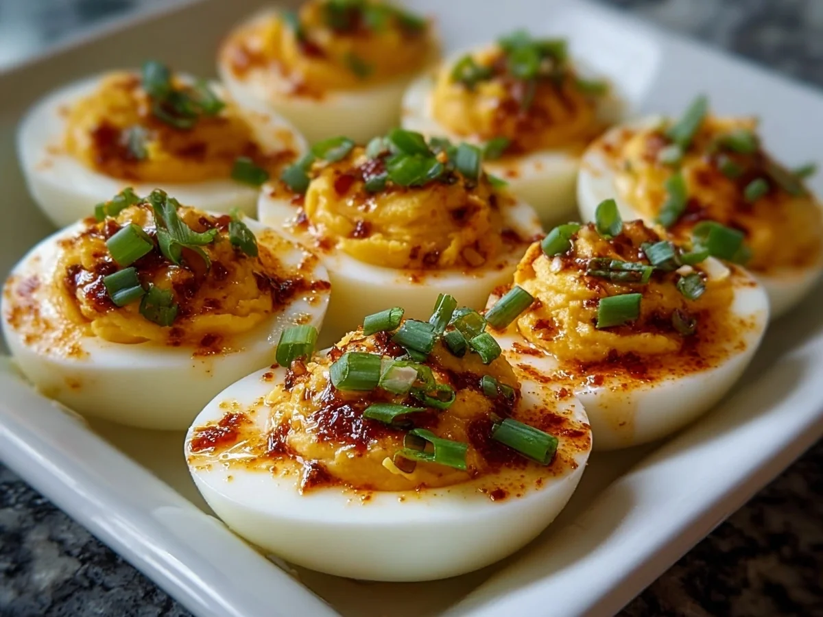 Spicy Chili Garlic Deviled Eggs: High Protein Appetizer - Image 1