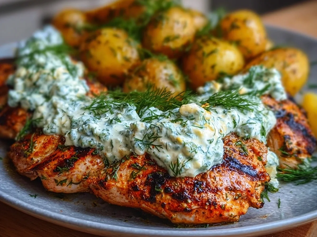 Spicy Yogurt Chicken Thighs with Dill Feta Cream - Image 2