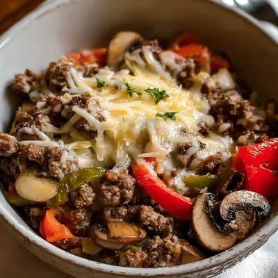 30-Minute Ground Beef Philly Cheesesteak Bowl