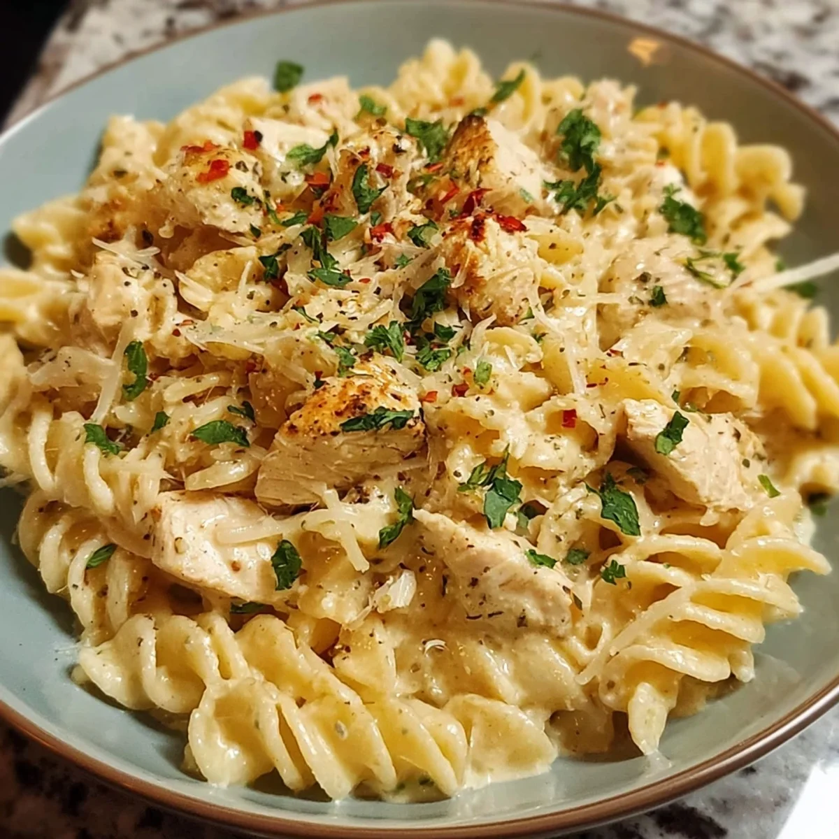 Crockpot Garlic Parmesan Chicken Pasta | High Protein