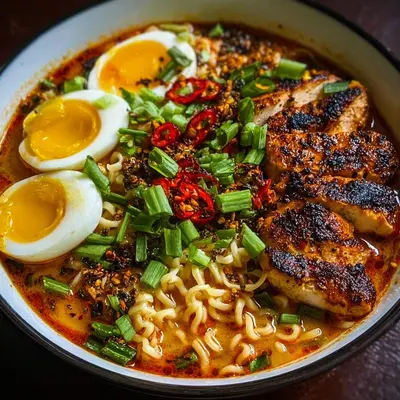 Fiery Chicken Ramen with Spicy Garlic Broth