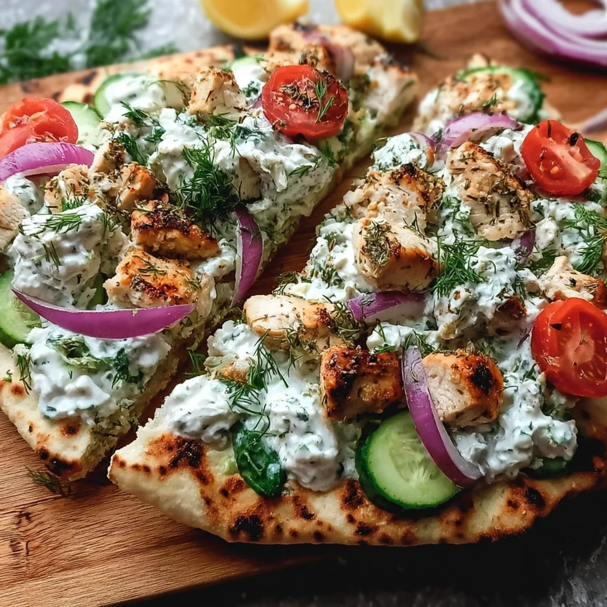 Greek Chicken Flatbread: High Protein Quick Dinner