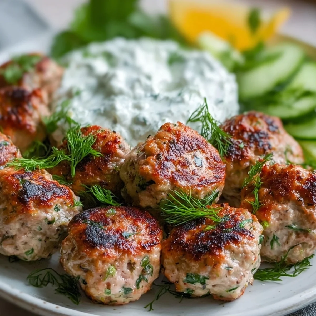Greek Turkey Meatballs with Tzatziki | Meal Prep Ready