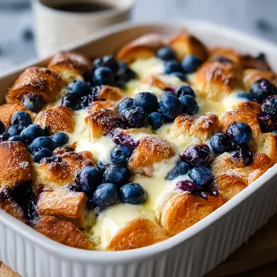 High Protein Blueberry Cream Cheese Croissant Casserole