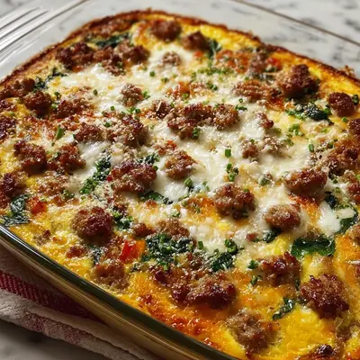 High Protein Cottage Cheese Turkey Sausage Breakfast Casserole