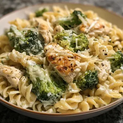 High Protein Creamy Chicken Broccoli Pasta Dinner