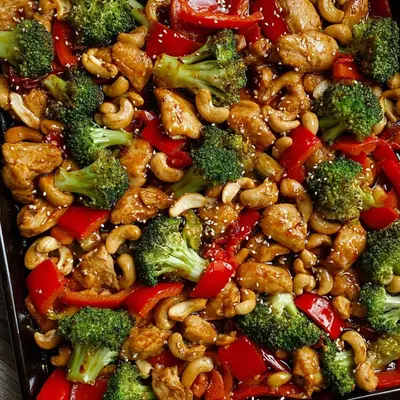 High Protein Easy Sheet Pan Cashew Chicken