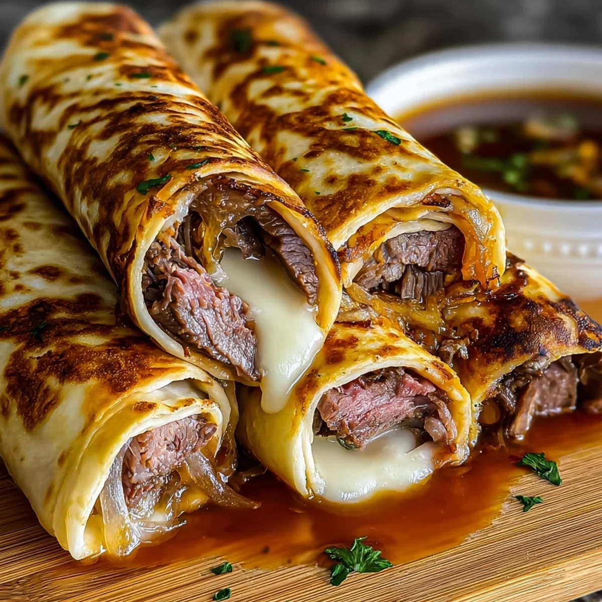 High-Protein French Dip Tortilla Roll Ups