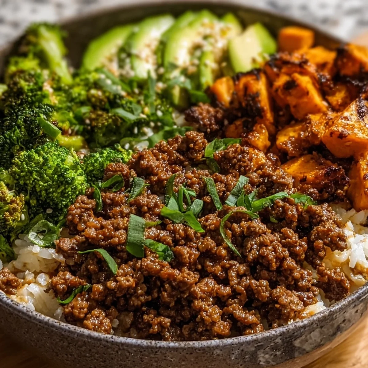 High Protein Ground Beef Hot Honey Bowl