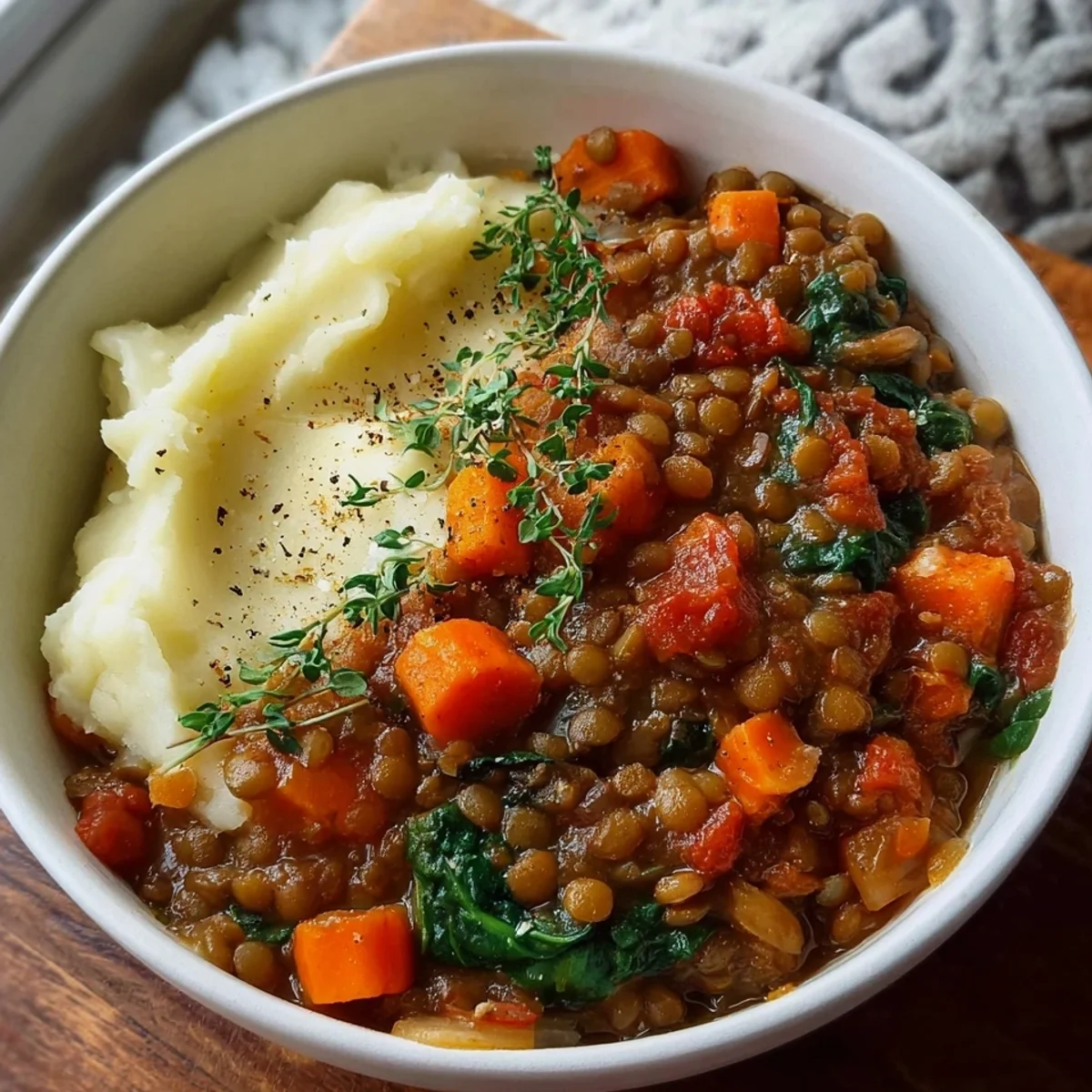 High Protein Lentil Stew & Creamy Mashed Potatoes