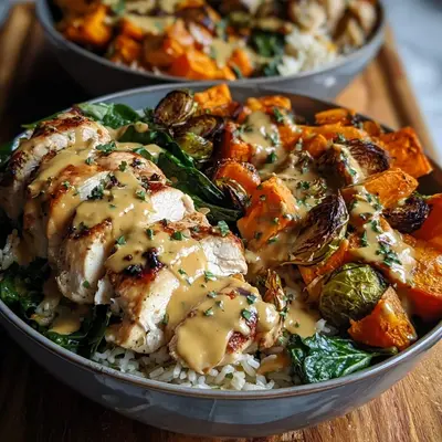 High Protein Maple Dijon Chicken Sweet Potato Bowls