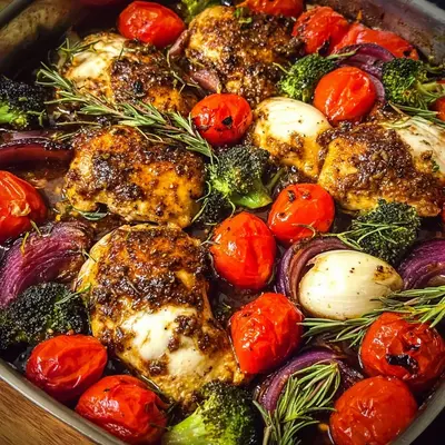 High Protein One Pan Balsamic Chicken & Veggies