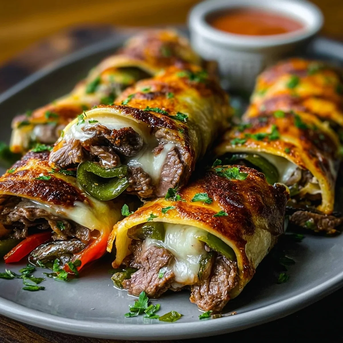 High Protein Philly Cheesesteak Roll-Ups