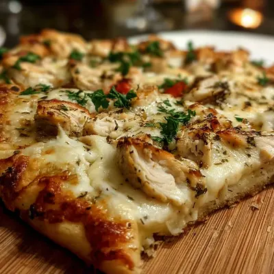 High Protein Roasted Garlic White Chicken Pizza