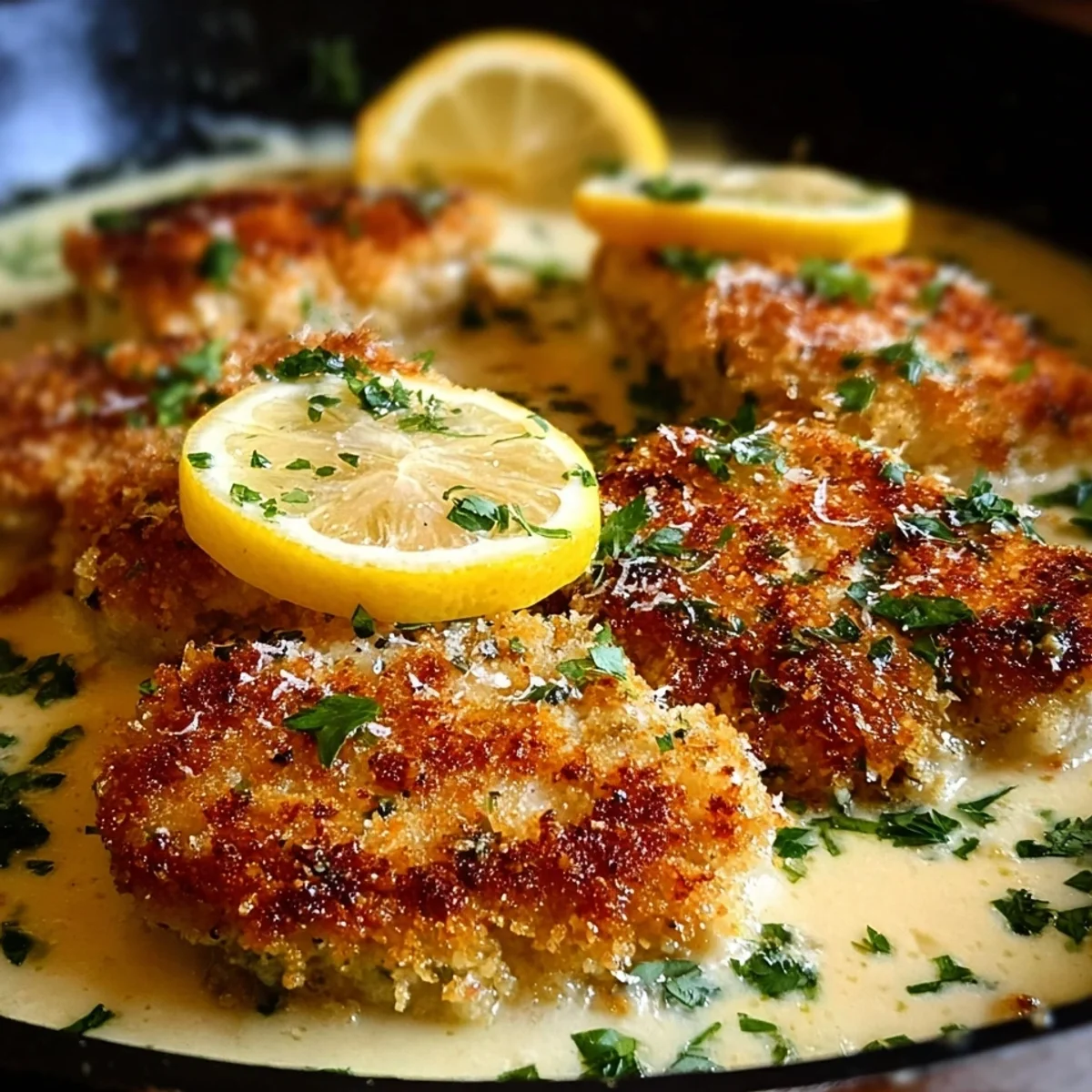 Lemon Pecorino Crusted Chicken with Creamy Sauce