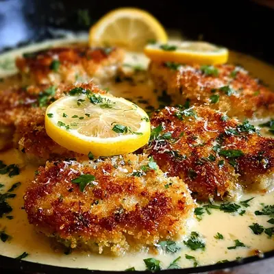 Lemon Pecorino Crusted Chicken with Creamy Sauce