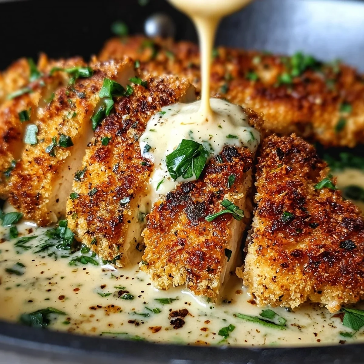 Parmesan Crusted Chicken with Creamy Garlic Sauce