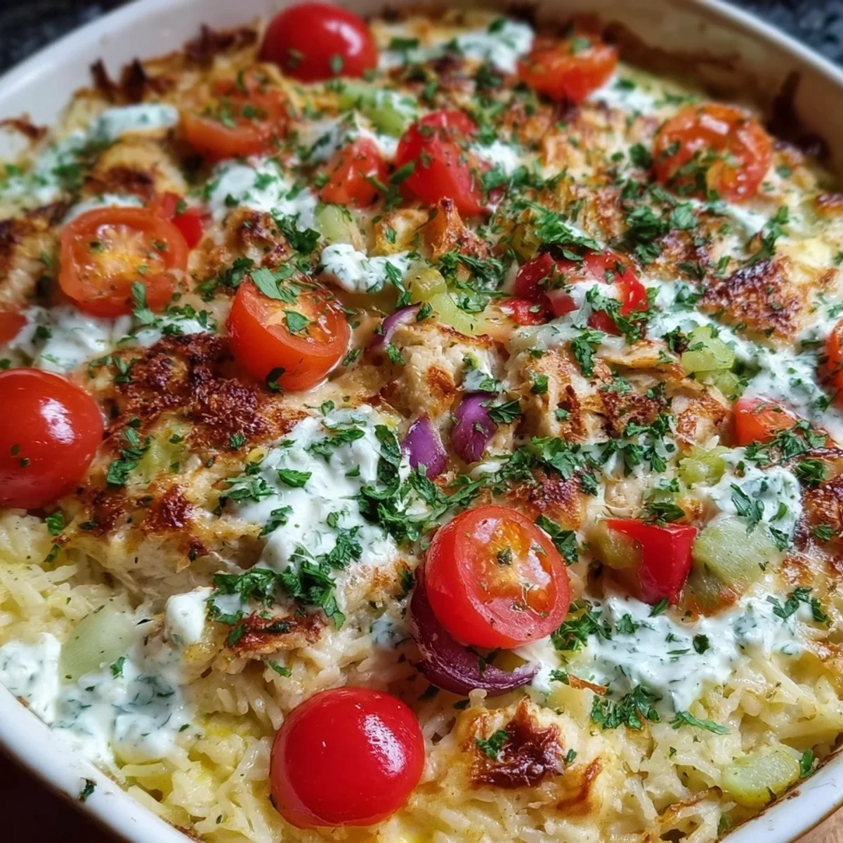 Quick Dump & Bake Chicken Tzatziki Casserole