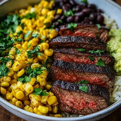 Quick Meal Prep Steak Avocado Corn Bowl