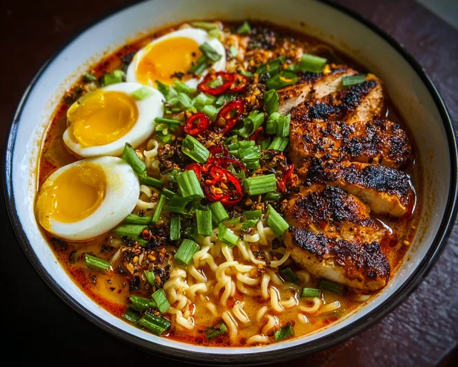 Fiery Chicken Ramen with Spicy Garlic Broth