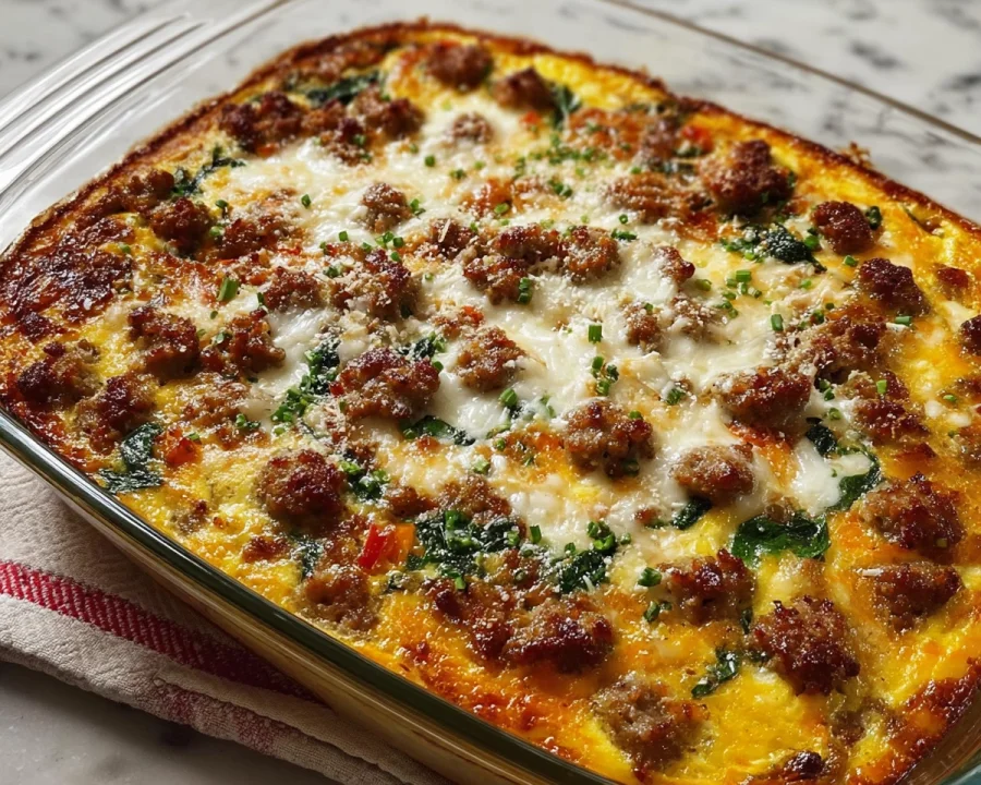 High Protein Cottage Cheese Turkey Sausage Breakfast Casserole