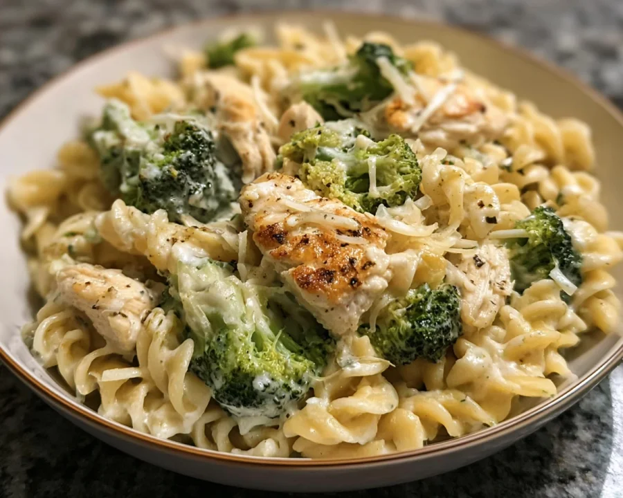 High Protein Creamy Chicken Broccoli Pasta Dinner