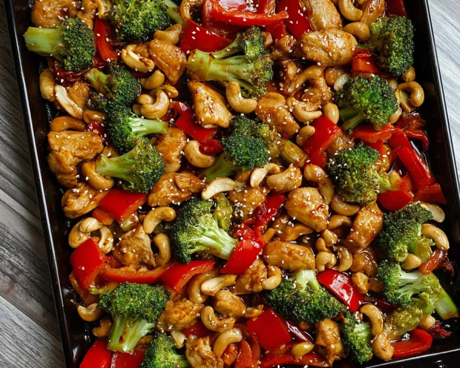 High Protein Easy Sheet Pan Cashew Chicken