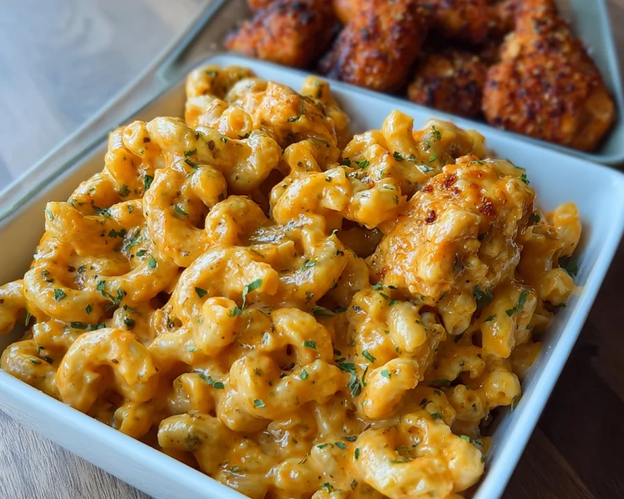 High Protein Honey Garlic Chicken Mac & Cheese