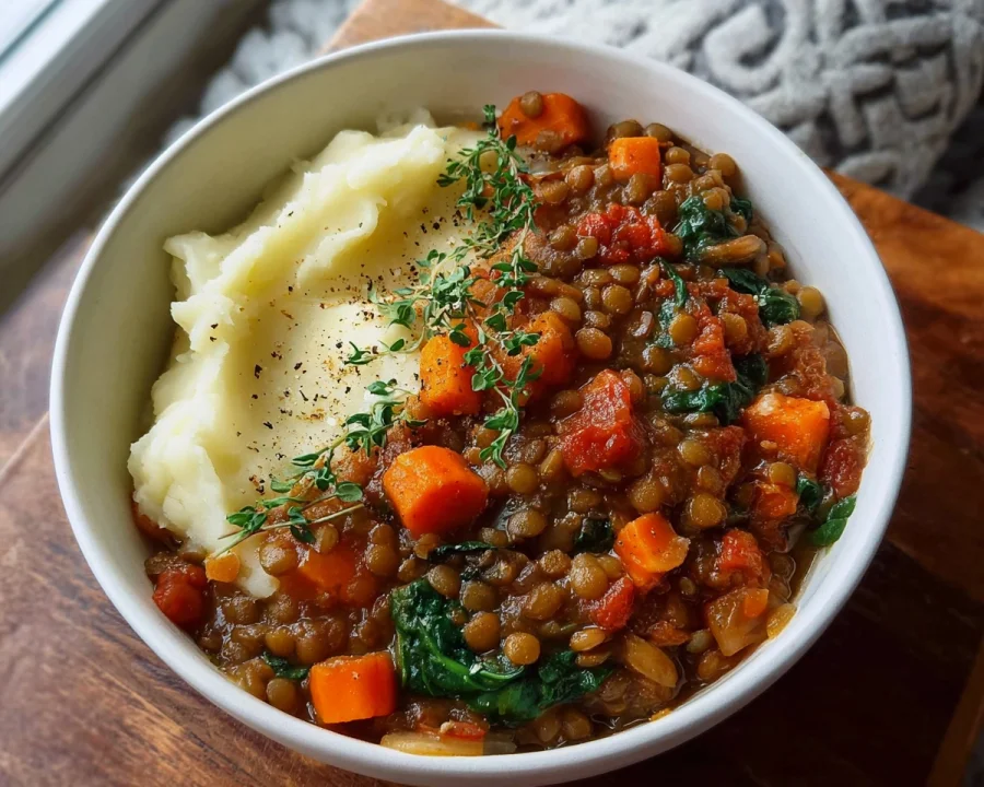 High Protein Lentil Stew & Creamy Mashed Potatoes