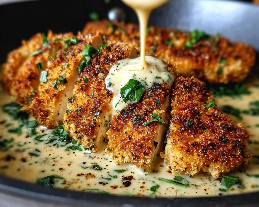 Parmesan Crusted Chicken with Creamy Garlic Sauce