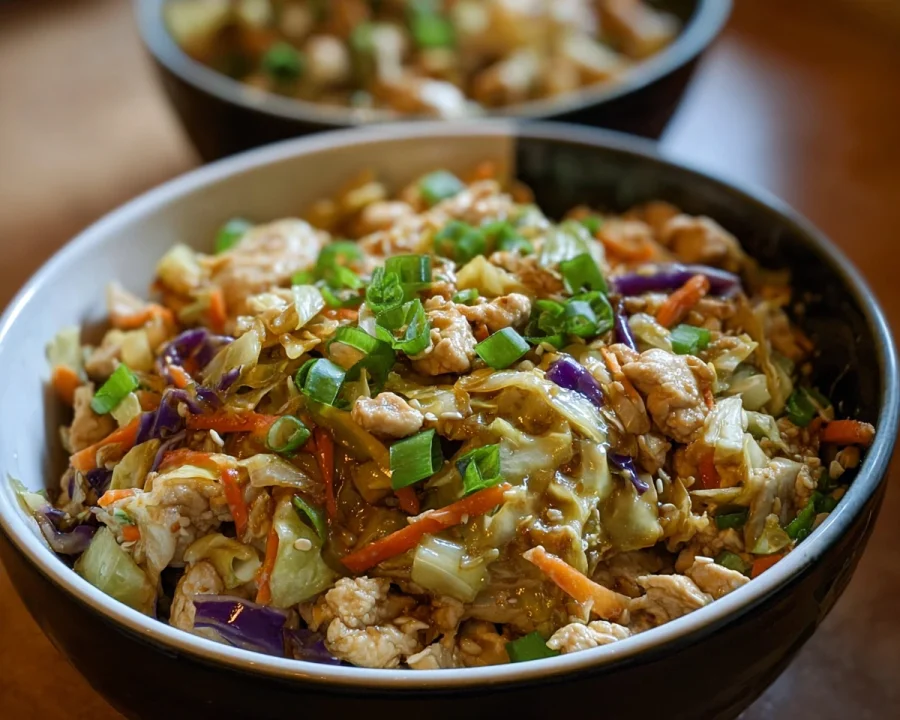 Quick Chicken Egg Roll Bowls with Cabbage