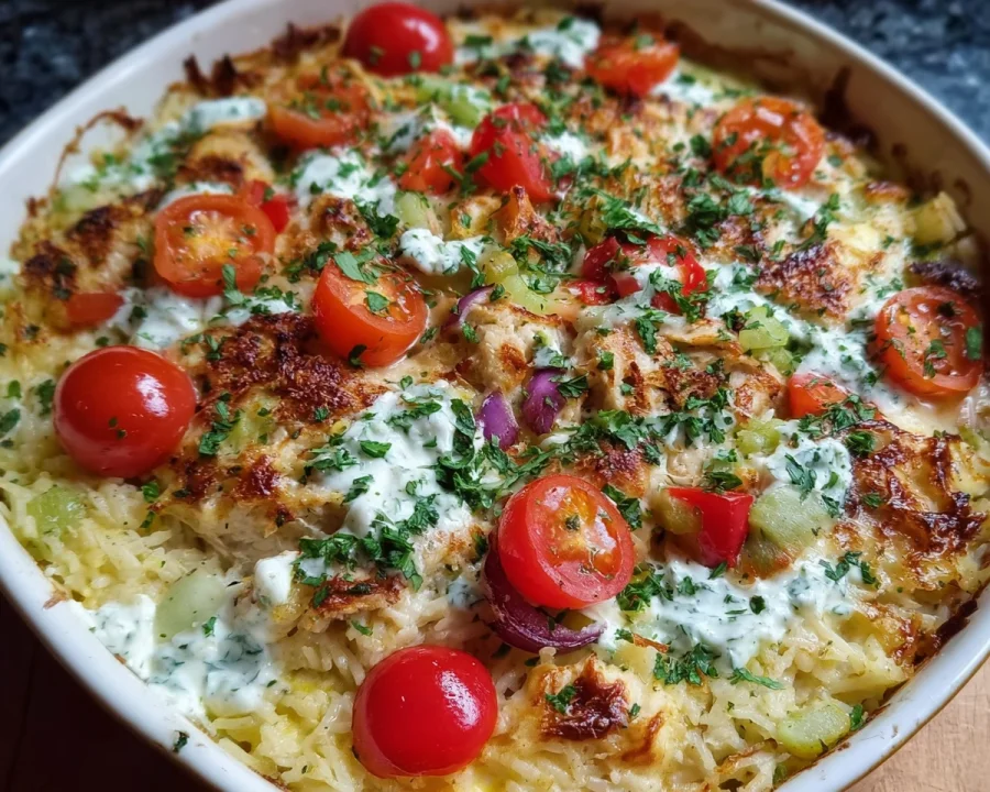 Quick Dump & Bake Chicken Tzatziki Casserole