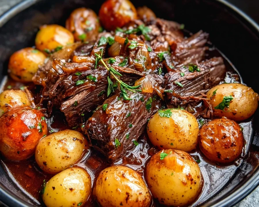 Slow Cooker Garlic Butter Beef & Potatoes