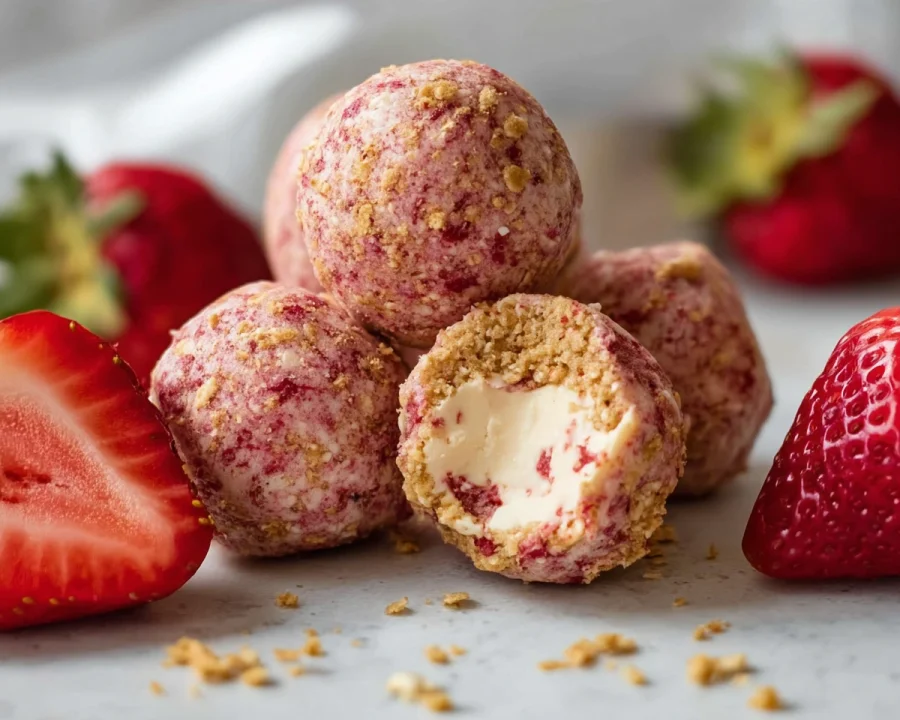 Strawberry Cheesecake Protein Balls | No Bake & 8g Protein