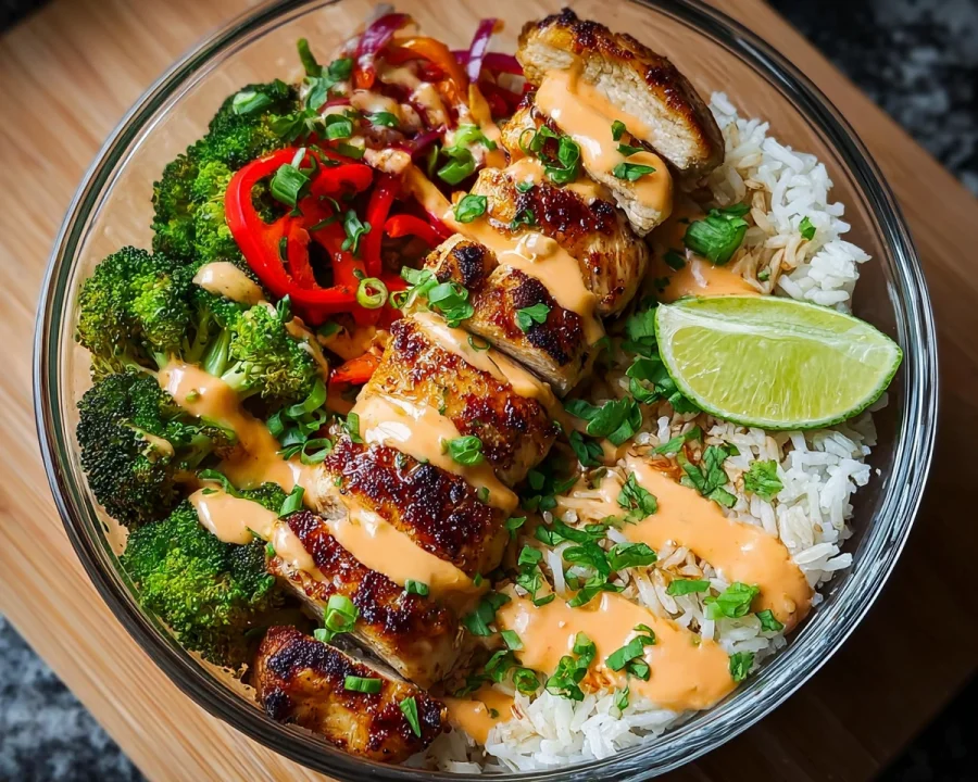 Sweet Chili Chicken Meal Prep Bowl with Coconut Lime Drizzle