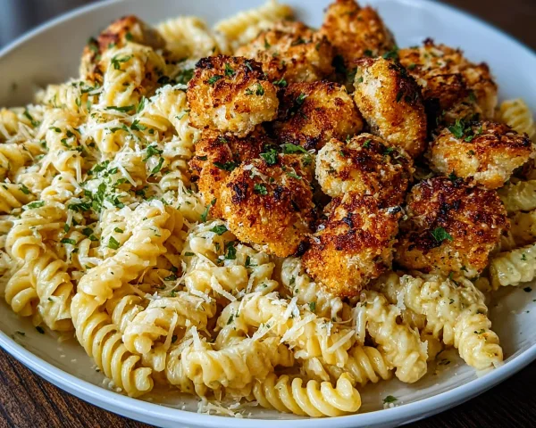 Crispy Garlic Parmesan Chicken & Creamy Rotini Pasta