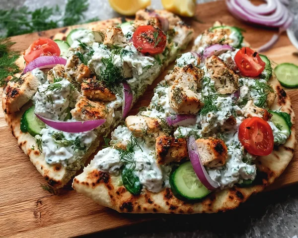 Greek Chicken Flatbread: High Protein Quick Dinner