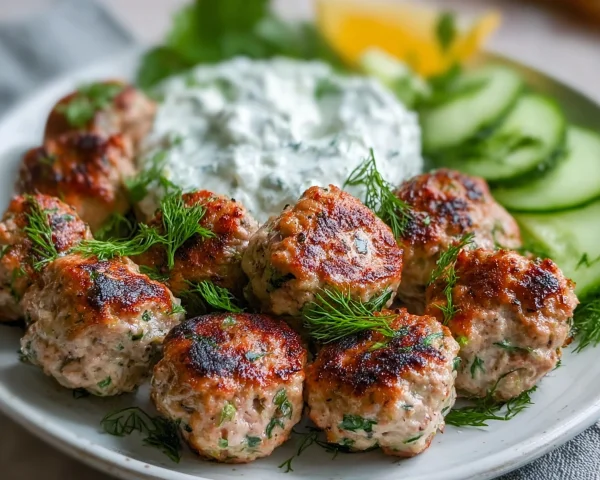 Greek Turkey Meatballs with Tzatziki | Meal Prep Ready