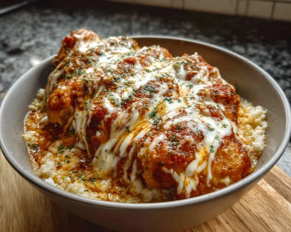 High Protein Cottage Cheese Chicken Parm Bowl - Quick