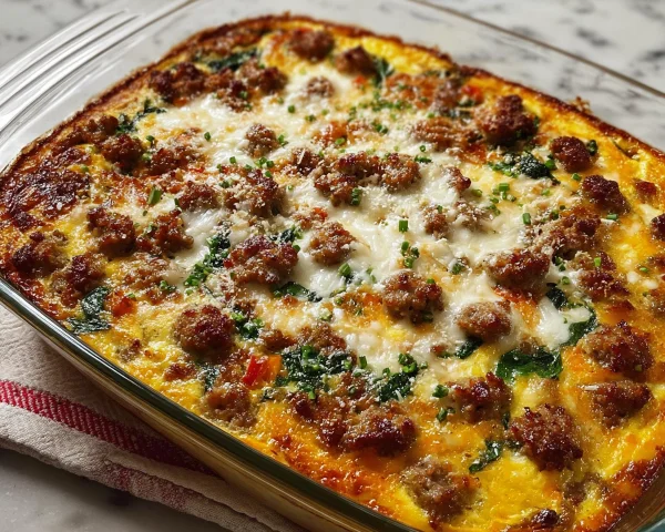 High Protein Cottage Cheese Turkey Sausage Breakfast Casserole